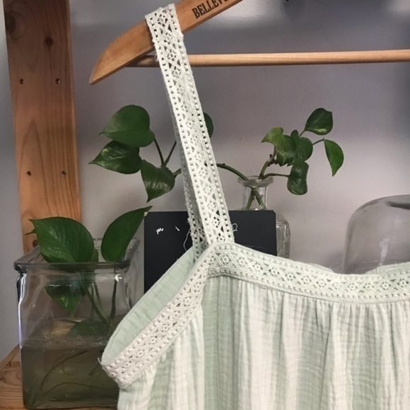 Magaschoni Pastel Mint Green Organic Gauze Crochet Tiered Midi Dress - Picture 5 of 12